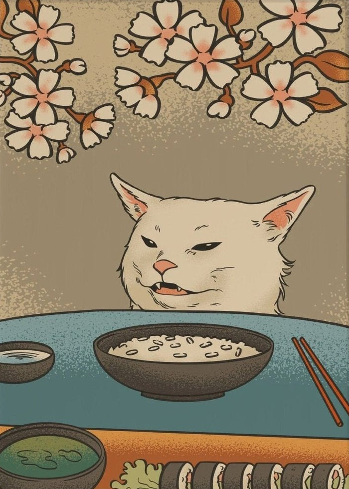 Japanese Sushi Cat Vintage Woman Yelling Poster