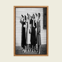 1920s Women Drinking Beer canvas wall art in a floating oak frame