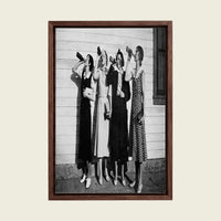 1920s Women Drinking Beer canvas wall art in a floating walnut frame